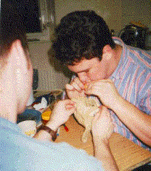 Marc blowing an egg